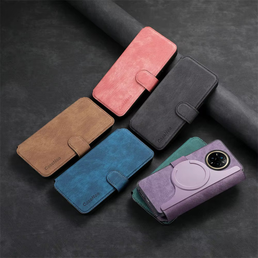 Magnetische 2-in-1 Lederhülle für Realme 14 als Luxus-Brieftasche-Cover in Pink oder Braun - Bild 6