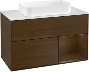 V&B Finion Waschtischunterschrank mit LED-Wandbeleuchtung und Regalfach in Weiß, Breite: 100 cm - Bild 1