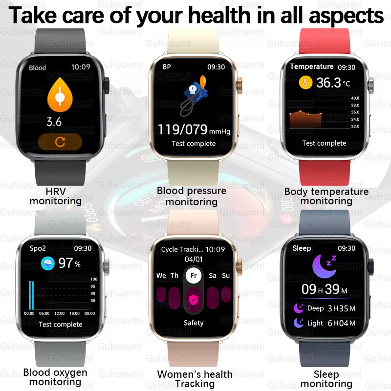 GUHUAVMI Smartwatch, 1,81 Zoll AMOLED, Leder, Schwarz, Unisex - Bild 5