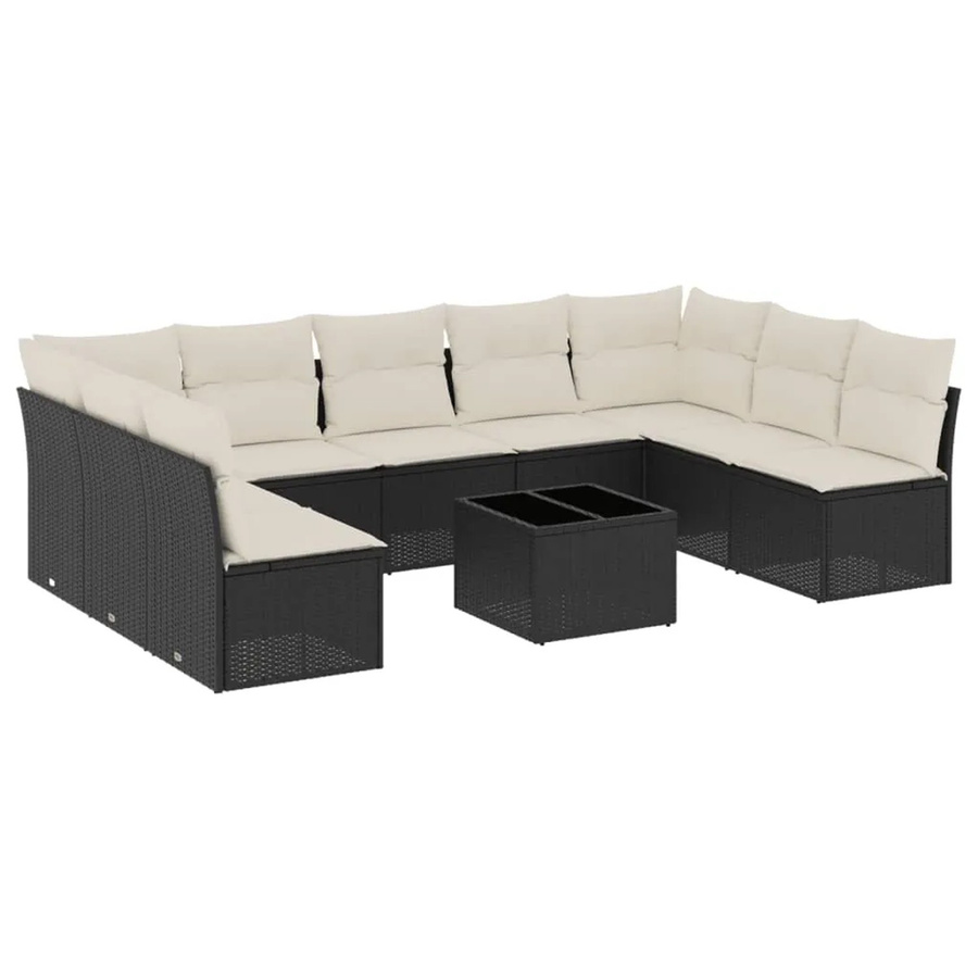 vidaXL 10-teilige Garten-Sofagarnitur in U-Form aus Polyrattan mit Kissen in Schwarz-Creme - Bild 2
