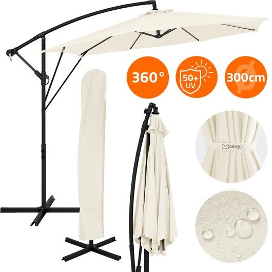 ML-Design Ampelschirm Beige Ø 300 cm mit 360° Drehung, Kurbel, Abdeckung und Ständer aus Aluminium und Polyester - Bild 1