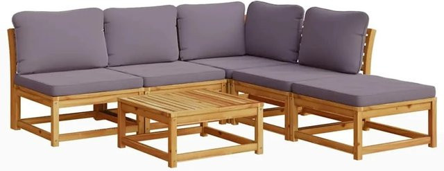 vidaXL 6-tlg Garten-Lounge-Set aus Akazien-Massivholz in L-Form mit grauen Polsterkissen - Bild 1