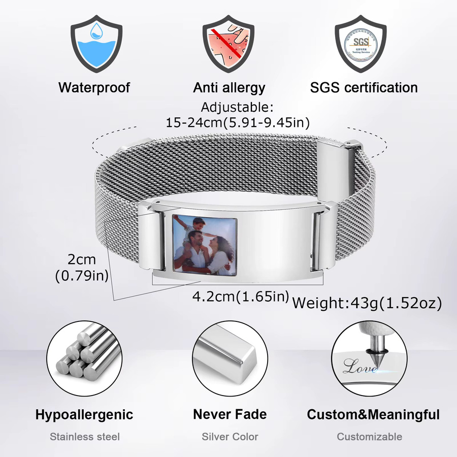 Vnox Armband, Edelstahl, Silber, Unisex - Bild 3