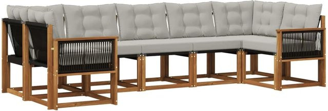 vidaXL Outdoor-Sofagarnitur L-Form aus Massivholz Akazie mit Textilene Stoff und Kissen in Grau und Natur - Bild 1