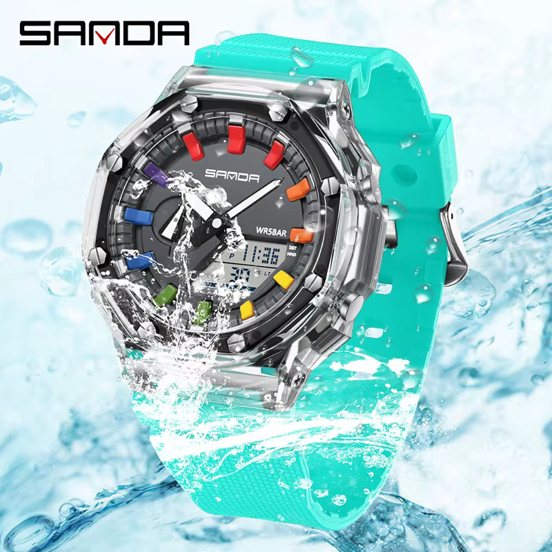 Sanda Digitaluhr, Quarz, Kunststoff, Silikon, Schwarz, Unisex - Bild 2