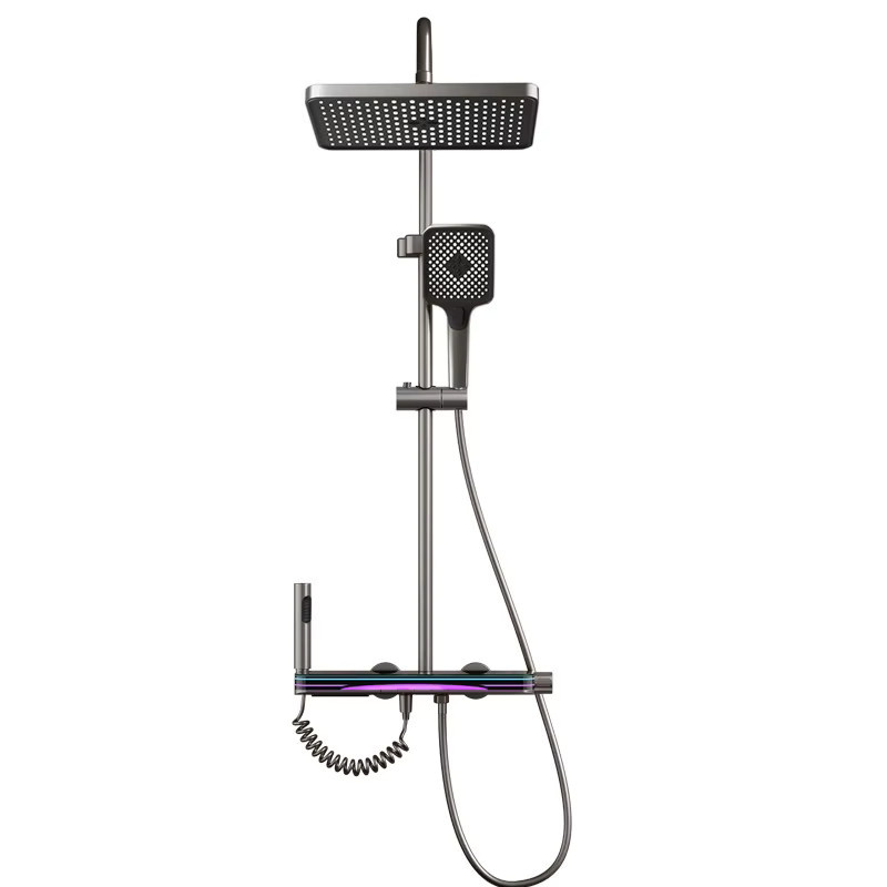Luxuriöses Badezimmer-Duschsystem in Schwarz mit digitaler Temperaturanzeige und Klaviertasten-Steuerung als Komplettset mit Warm- und Kaltwassermischer - Bild 4