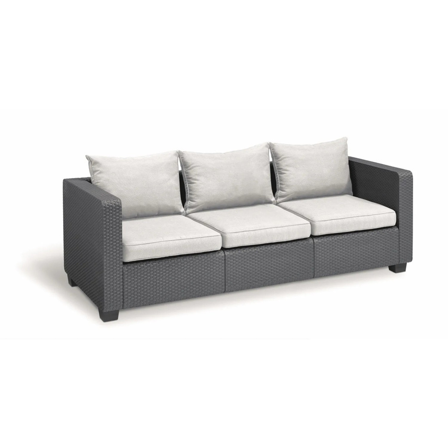 Allibert Salta 3-Sitzer Sofa in Anthrazit mit Sandfarbenen Kissen in Rattanoptik - Bild 2