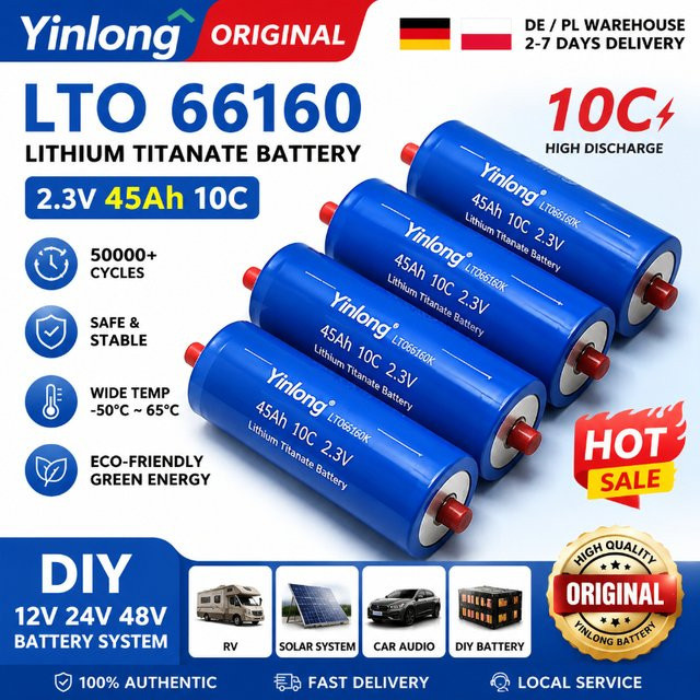 Yinlong LTO Lithium-Titanat-Batterie 2.3V 45Ah 66160 Zelle für Solarenergie-Speicher, Wohnmobil und Elektrofahrzeuge, Blau - Bild 1
