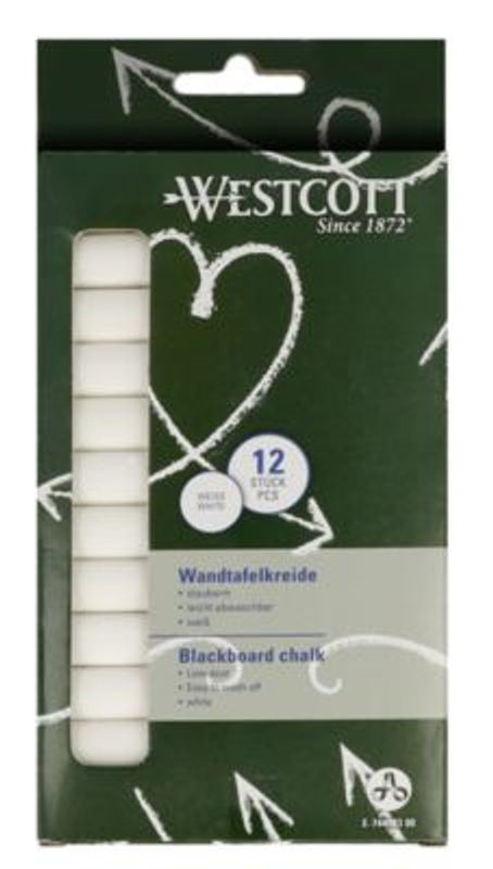 Westcott Tafelkreide weiß, staubarm und leicht abwaschbar, 12 Stück, B: 12 mm x H: 84 mm - Bild 2