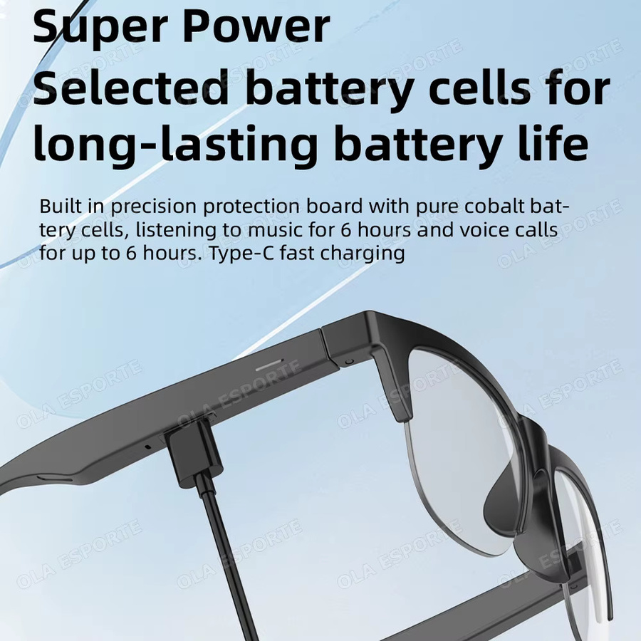 Ola Esporte Smart AI-Brille in Schwarz mit Sprachassistent, Bluetooth-Anruffunktion und Musikwiedergabe, quadratische Sonnenbrille mit lichtempfindlichen Gläsern - Bild 4