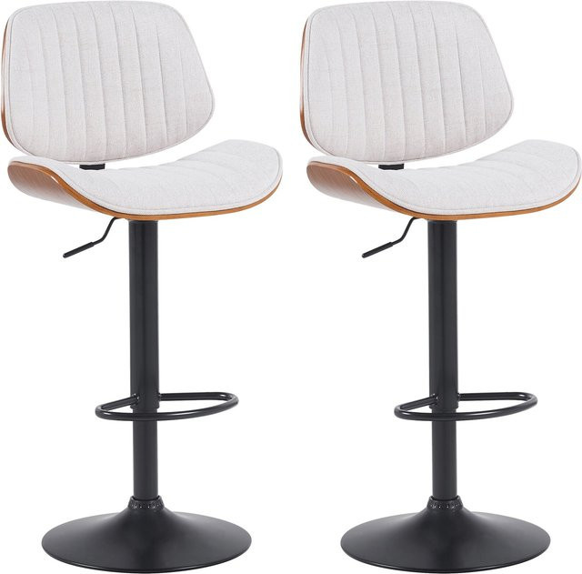 CLP 2er Set Barhocker Clawson in Beige mit Stoffbezug und Bugholzrahmen, höhenverstellbar und drehbar mit Rückenlehne und Fußstütze - Bild 1