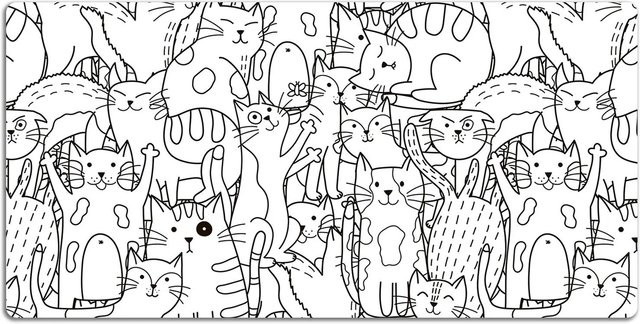 Tulup Schreibtischunterlage Katzen-Doodle-Kunst Schreibtischschutzmatte, Weiß, B: 90 cm, T: 45 cm - Bild 1