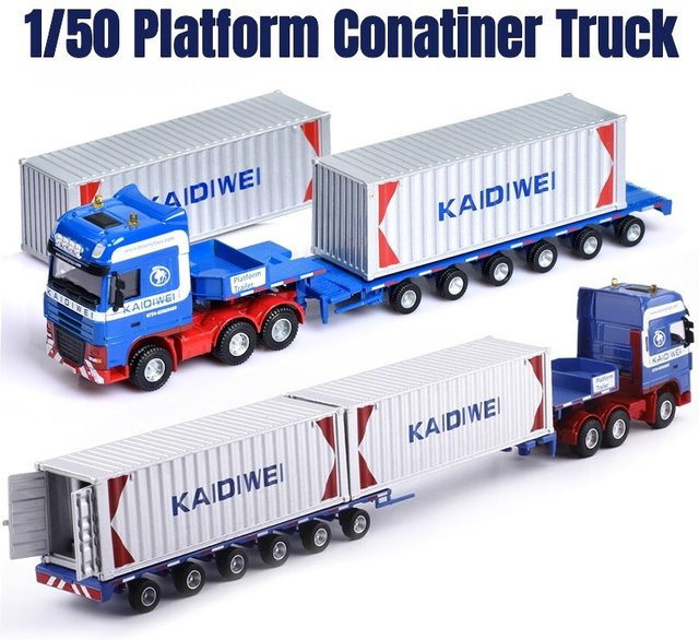 caipo Plattform Anhänger Container Transport Abschleppwagen, Druckguss Fahrzeug Modell, Metall, Blau - Bild 1