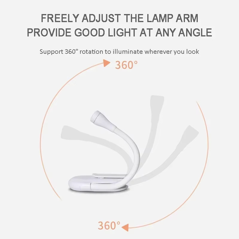 VENUSWING LED Mini Buchlicht Tragbare Clip Nachtlicht mit USB-Ladefunktion, Dimmbar und 360 Grad Schwenkbar, Weiß - Bild 4