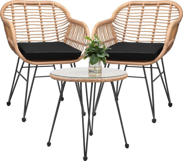 Casaria Polyrattan Garten-Sitzgruppe Bali 3-tlg in Natur/Schwarz und Beige - Bild 1