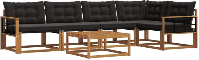 vidaXL Outdoor-Sofagarnitur 6-teilig aus Akazienholz und Textilene in Natur und Schwarz mit Kissen - Bild 1