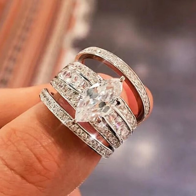 Huitan Ring-Set, Marquise Zirkonia, Damen - Bild 1