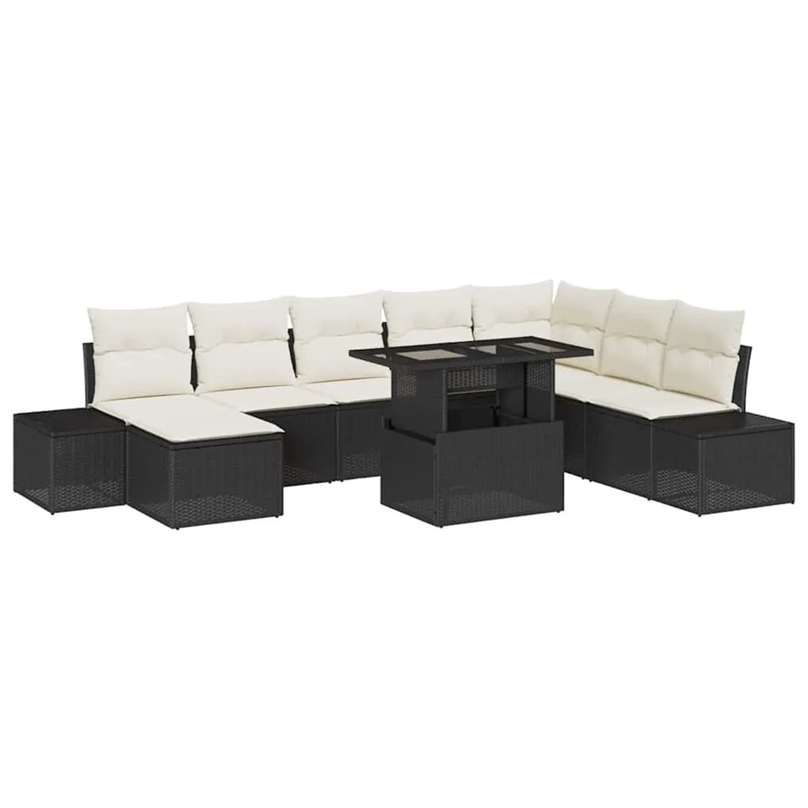 vidaXL Garten-Sofa-Set aus Poly-Rattan in Schwarz mit 9 Teilen, L-Form und integriertem Stauraum sowie Polsterkissen - Bild 2