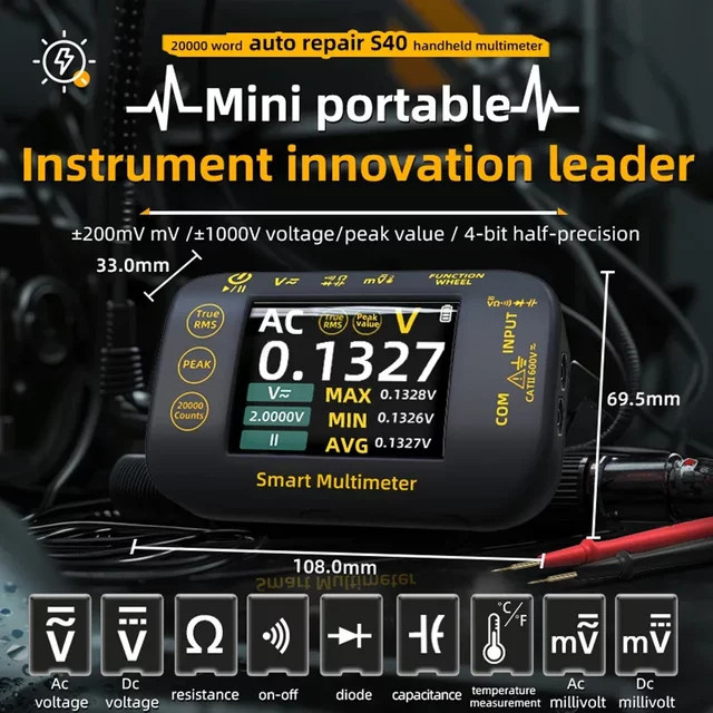 BSIDE S40 Smart Digitalmultimeter True RMS 20000 Count wiederaufladbar mit Mini-Farb-LCD Schwarz - Bild 1