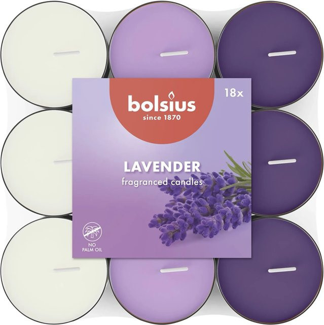 Bolsius Duftteelichter Lavendel in 3 Farben, 18 Stück - Bild 1