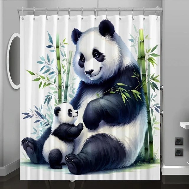 Wasserabweisender Duschvorhang mit Panda-Muster von Tonnika Chen in Weiß, B: 90 cm, H: 180 cm - Bild 1