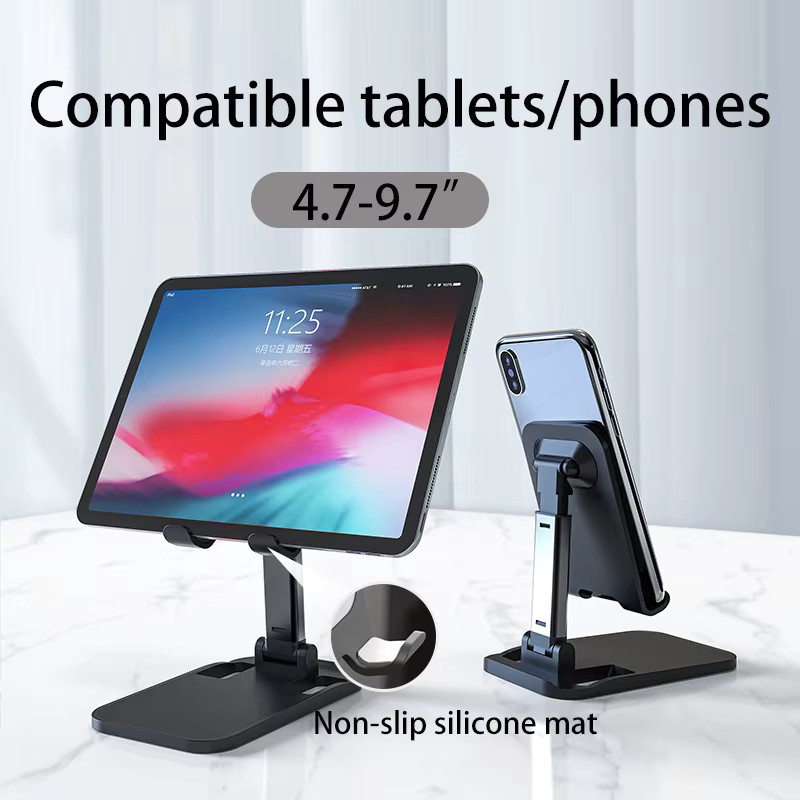 Tragbarer faltbarer Schreibtisch-Handyhalter und Tablet-Ständer in Schwarz für iPhone, Huawei und Xiaomi - Bild 2