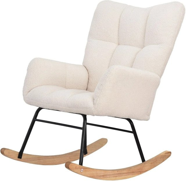 PXloue Schaukelstuhl aus Bouclé-Stoff in Beige mit Armlehnen und Metallgestell für dein Wohnzimmer - Bild 1