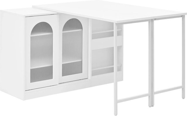 okwish Bartisch mit ausziehbarer Tischplatte und drehbarem Stauraum mit Glasschranktür in Weiß, B/T/H: 121,5 x 40 x 76,7 cm - Bild 1
