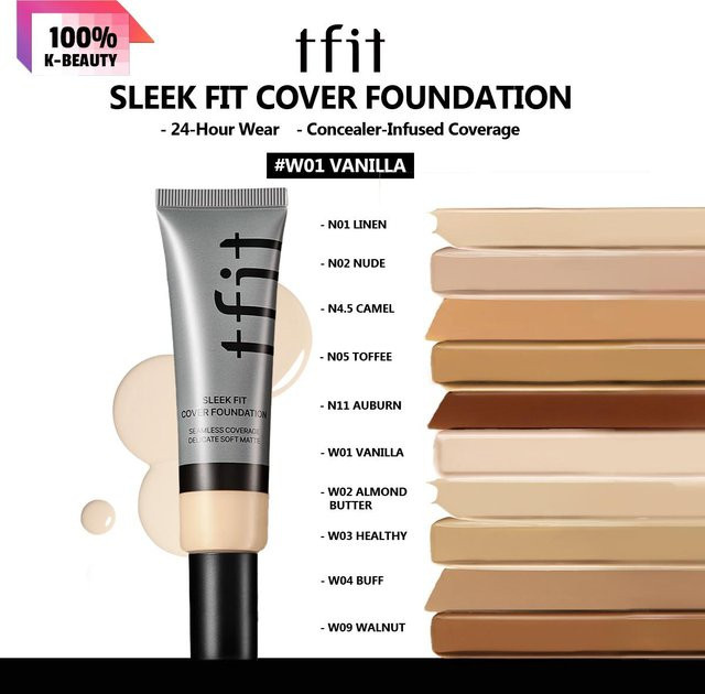 TFIT Sleek Fit Cover Foundation, W01 Vanilla, Matt, 30g - Bild 1