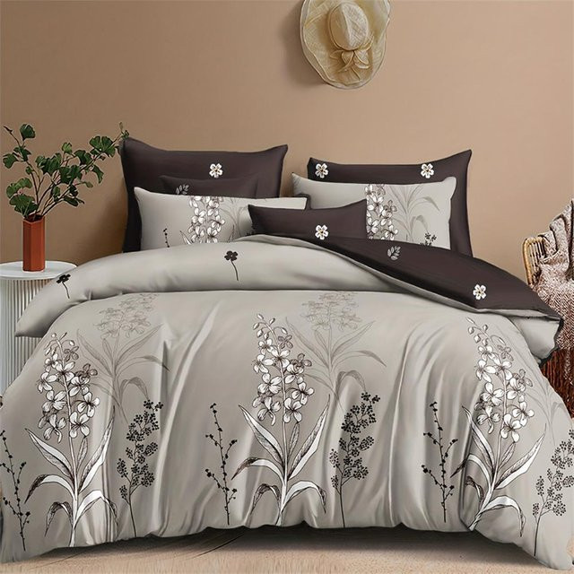 Binchi Fitness 3-teiliges Bettwäsche-Set mit floralem Pflanzendruck, Farbe Grau, Material Mikrofaser, B/H: 135 x 200 cm - Bild 1