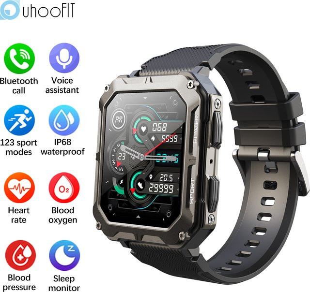 Uhoofit Smartwatch, Schwarz, Silikon, Herren - Bild 1