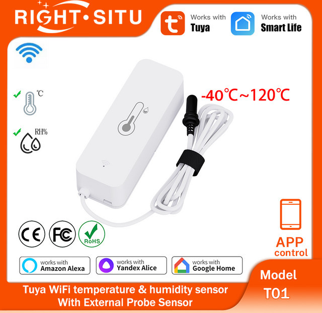 Tuya WiFi Temperatur- und Feuchtigkeitssensor mit externer Sonde in Weiß, kompatibel mit SmartLife App - Bild 1