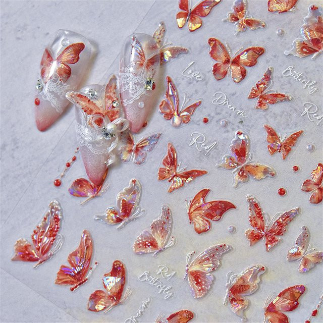 Rhstoe Nagel Aufkleber, Schmetterling, rot, glänzend - Bild 1