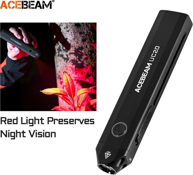 ACEBEAM UC20 wiederaufladbare LED-Taschenlampe mit 1000 Lumen, weißem Licht, rotem Licht und UV-Funktion - Bild 1