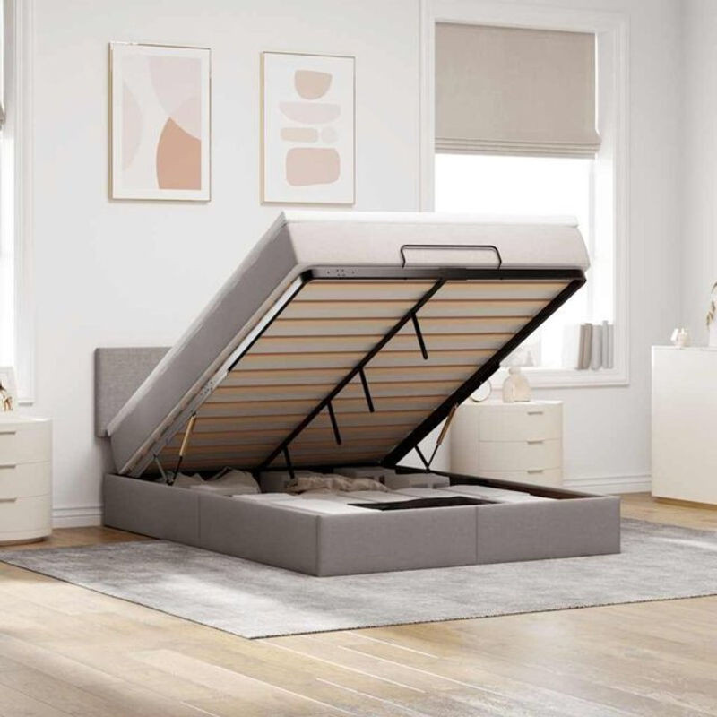 vidaxl Polsterbett mit Matratze und LED-Beleuchtung in Taupe meliert, B/T/H: 140 x 190 cm - Bild 1