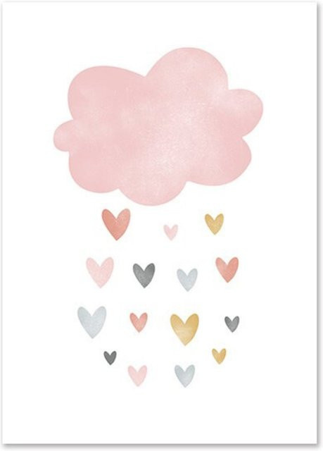 TPFLiving Poster Leinwand für das Kinderzimmer mit Sonne, Wolken, Herzen und Regenbogen in Multicolour, Breite: 30 cm, Höhe: 40 cm - Bild 1