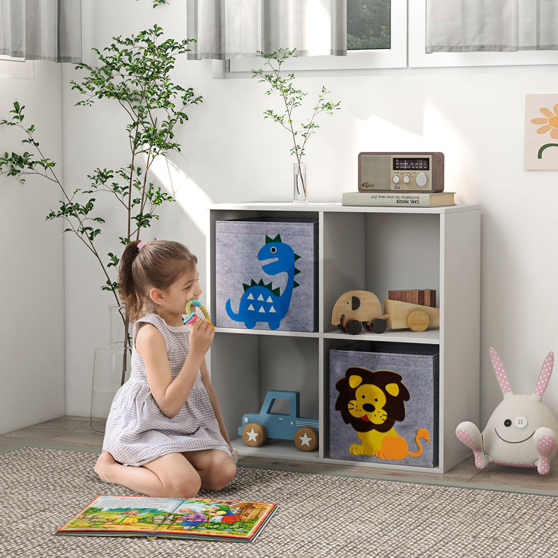 ZONEKIZ Kinderregal mit 2 Aufbewahrungsboxen als Bücherregal und Spielzeugregal für das Kinderzimmer, Weiß-Grau, B/T/H: 61,8 x 29,9 x 61,8 cm, Aosom - Bild 2