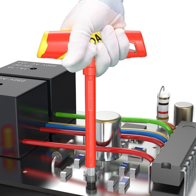 LAOA Isolierter T-Griff-Sechskantschlüsselsatz aus S2-Stahl mit Flach- und Kugelkopf für Elektriker, Rot, 2,5-10mm - Bild 1