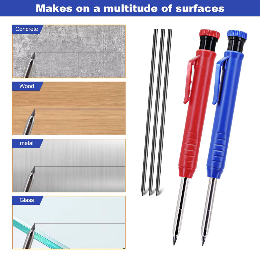 MROOFUL Zimmermannsbleistift-Set mit Ersatzminen, langköpfig und 2,8 mm, rot und mehrfarbig - Bild 3