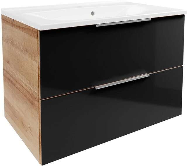 Fackelmann Badmöbel-Set B.Brillant Waschplatz in Asteiche und Anthrazit mit Gussmarmor-Waschtisch, B/T/H: 80 x 54,2 x 48,9 cm - Bild 1
