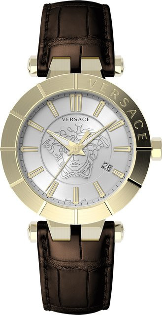 Versace V-Race Herrenuhr, Quarz, Edelstahl, 43 mm, Silber, Leder, 5 ATM - Bild 1