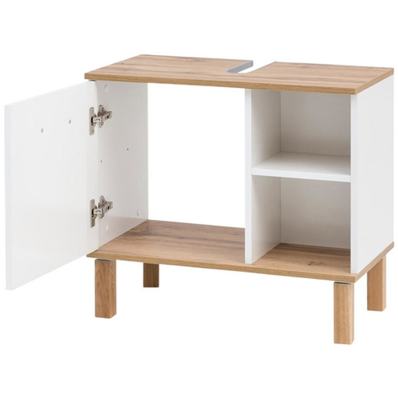 Schildmeyer Waschbeckenunterschrank Padua in Weiß Glanz mit Eiche Landhaus Nachbildung, B/H/T: 65,0 x 60,1 x 35,0 cm - Bild 2