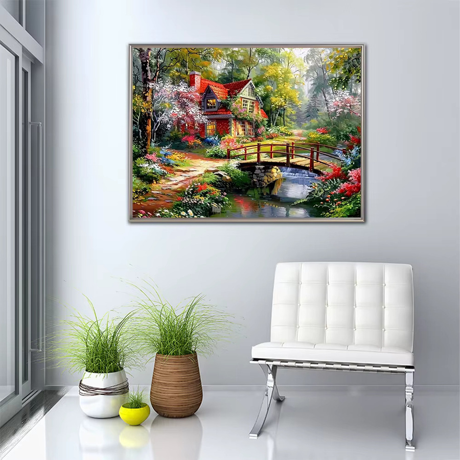 Momoart DIY Diamantmalerei Landschaft mit Brücke als Rundes Diamantmosaik Bastelset in Multicolour - Bild 3