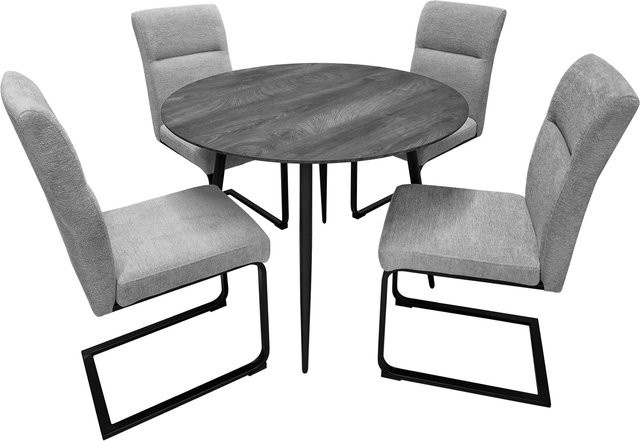 HTI-Living Sitzgruppe Liron mit rundem Tisch und 4 Schwingstühlen in Grau - Bild 1