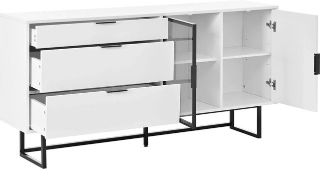 okwish Sideboard mit Glastüren und integrierter LED-Lichtleiste in Weiß, B/T/H: 160 x 36 x 78 cm - Bild 1