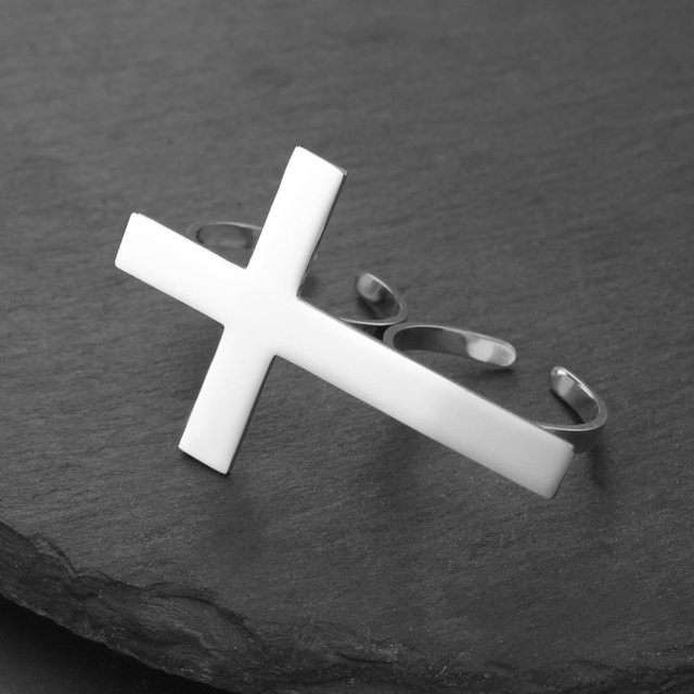 Fingerring Edelstahl, Silber, Kreuz, Unisex - Bild 1
