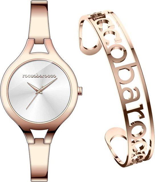Rocco Barocco Schmuck-Set, Damenuhr und Armreif, Edelstahl, Roségold, Quarz - Bild 1