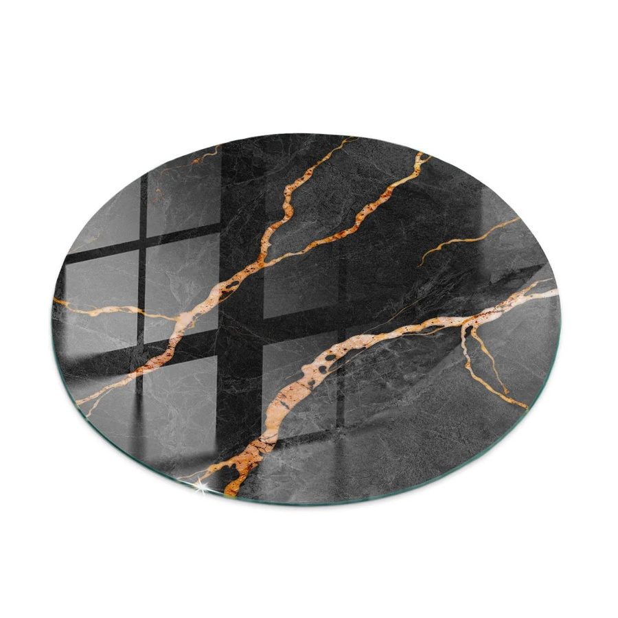Tulup Tischplatte aus Glas mit Marmormuster in Schwarz, Durchmesser: 90 cm - Bild 2