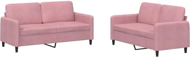vidaXL 2-teilige Sofagarnitur aus Samt in Rosa mit 2-Sitzer-Sofa - Bild 1
