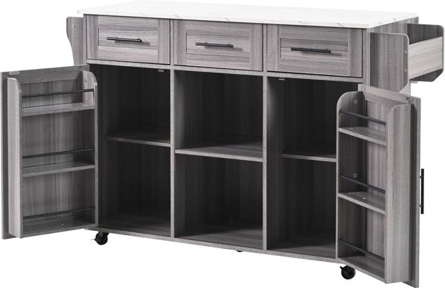 Moderne Kücheninsel von TG Electrical DE in Grau mit 3 Schubladen, Stauraumtüren, verstellbaren Einlegeböden und Handtuchhalter, B/T/H: 139 x 46 x 91,5 cm - Bild 1